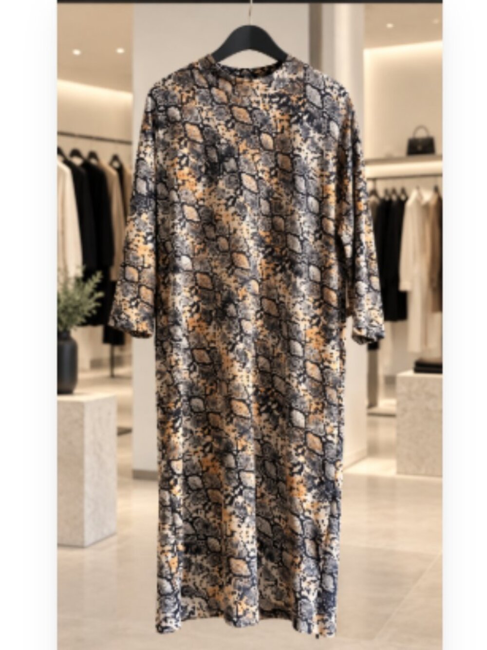 Zara Snakeskin-Print Long-Sleeve Midi Dress